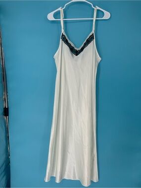 Morgan Taylor Cream Satin Slip with Black Lace Trim